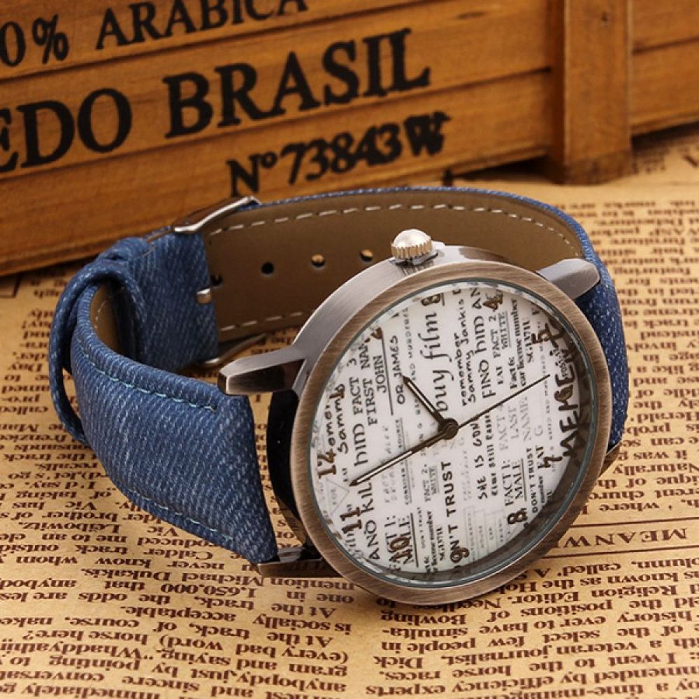 Denim Wrist Watch with Newspaper Designed Dial for Men And Women